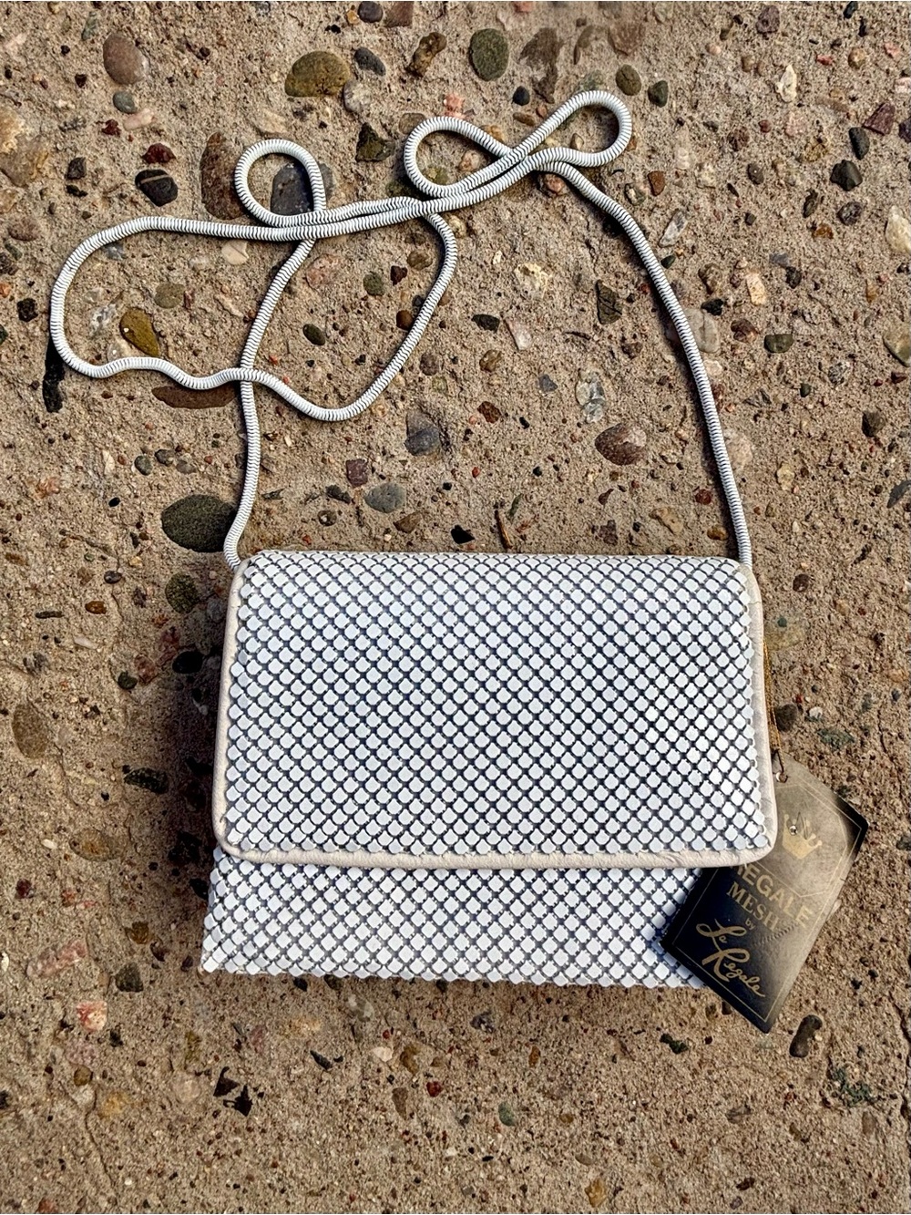 Vintage La Regale White Mesh Evening Purse NWT Style 27169 Chain Strap